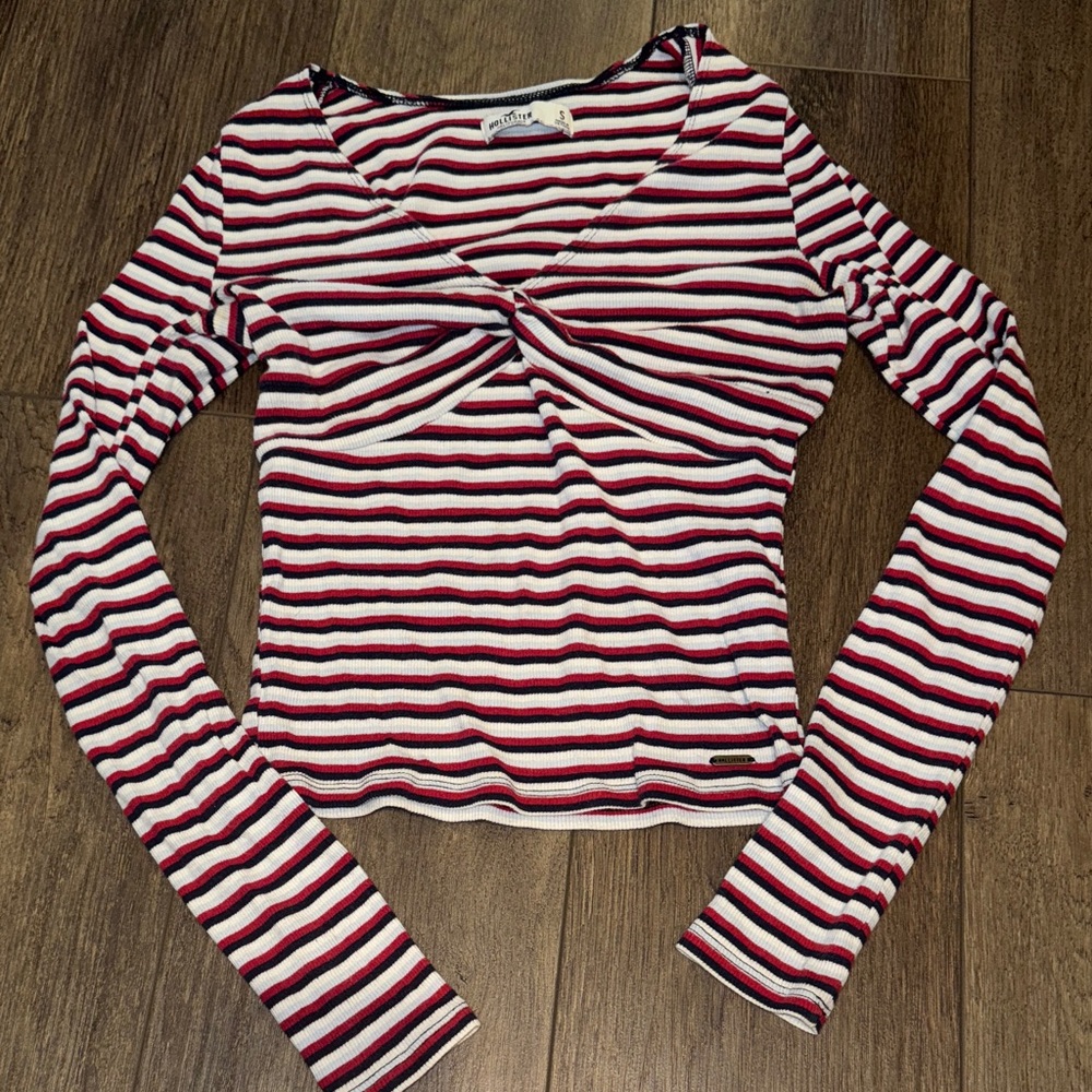 Hollister Red and White Striped Blouse